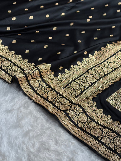 Banarasi Black Shades Booti Pattern Satin Katan Silk Saree SK51