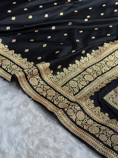 Banarasi Black Shades Booti Pattern Satin Katan Silk Saree SK51