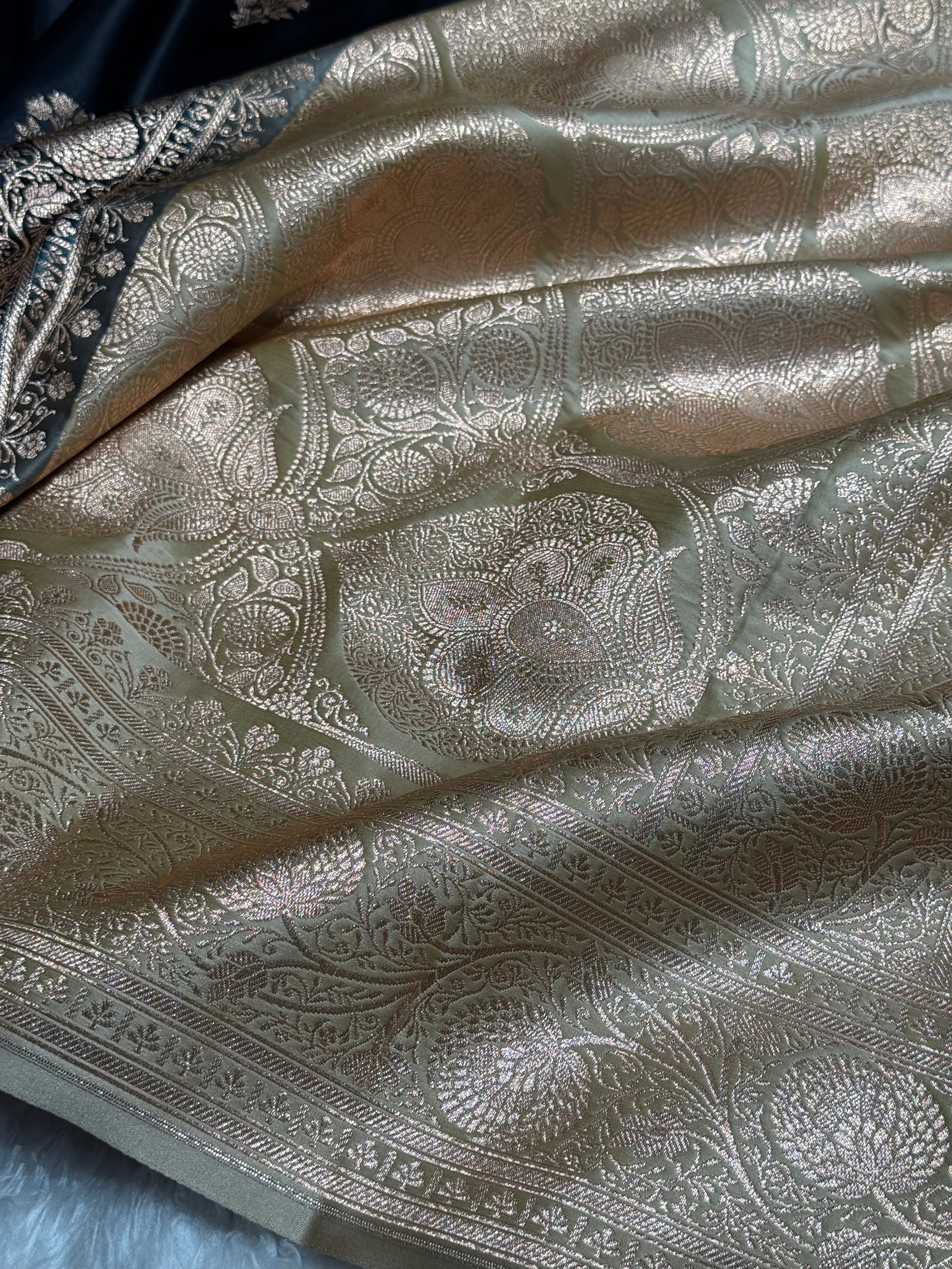 Black - Cream Banarasi Boota Katan Silk Saree