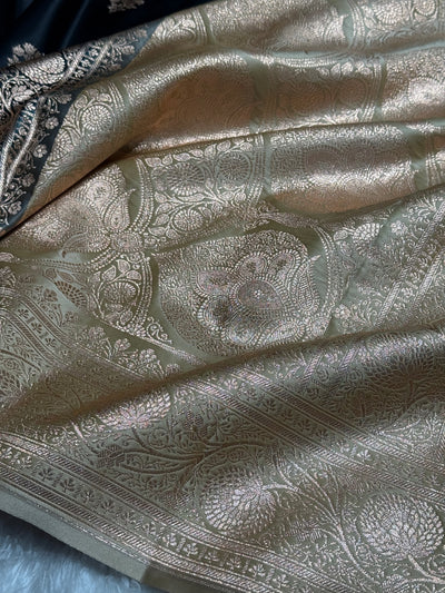 Black - Cream Banarasi Boota Katan Silk Saree