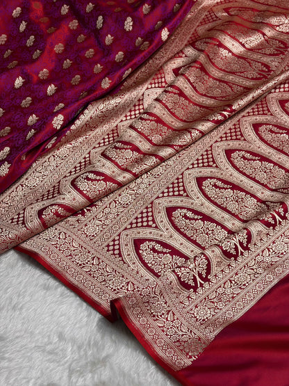 Reddish Magenta Shades Tanchoi Motif Mashru Silk Saree MST-10