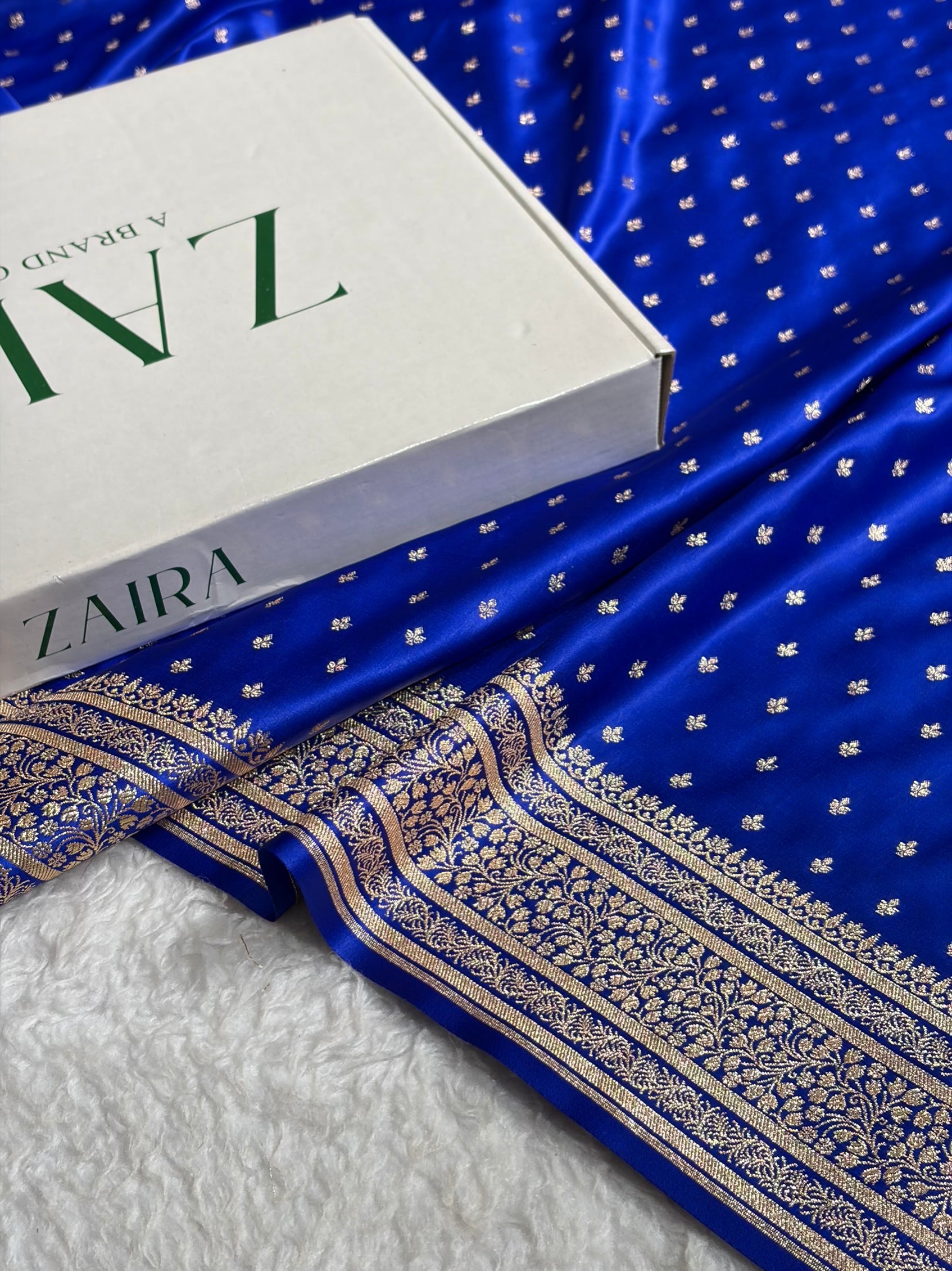 Banarasi Satin Katan Saree in Cross Royal Blue Shades SK88