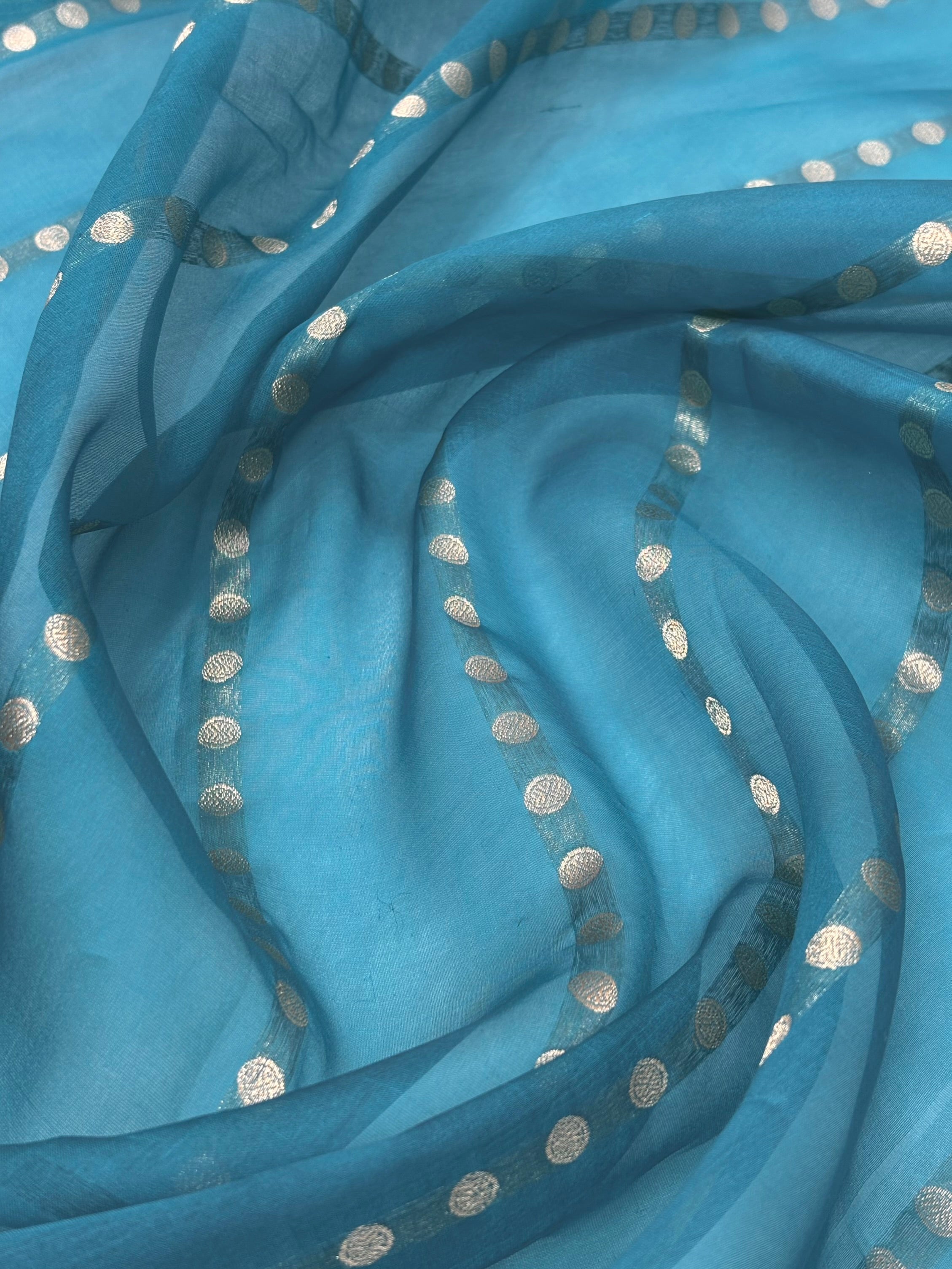 Pure Organza German Blue Meena Floral Banarasi Silk Saree PO-02