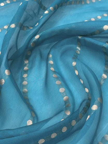Pure Organza German Blue Meena Floral Banarasi Silk Saree PO-02