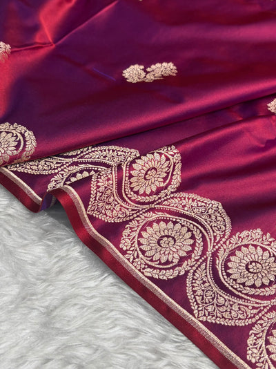 Reddish Purple Shades Banarasi Boota Pattern Floral Mashru Silk Saree MSM-110