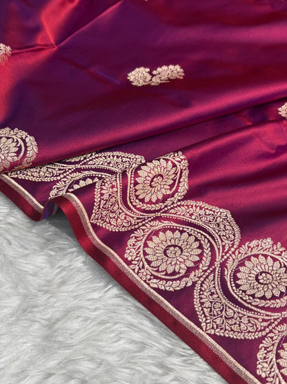 Reddish Purple Shades Banarasi Boota Pattern Floral Mashru Silk Saree MSM-110