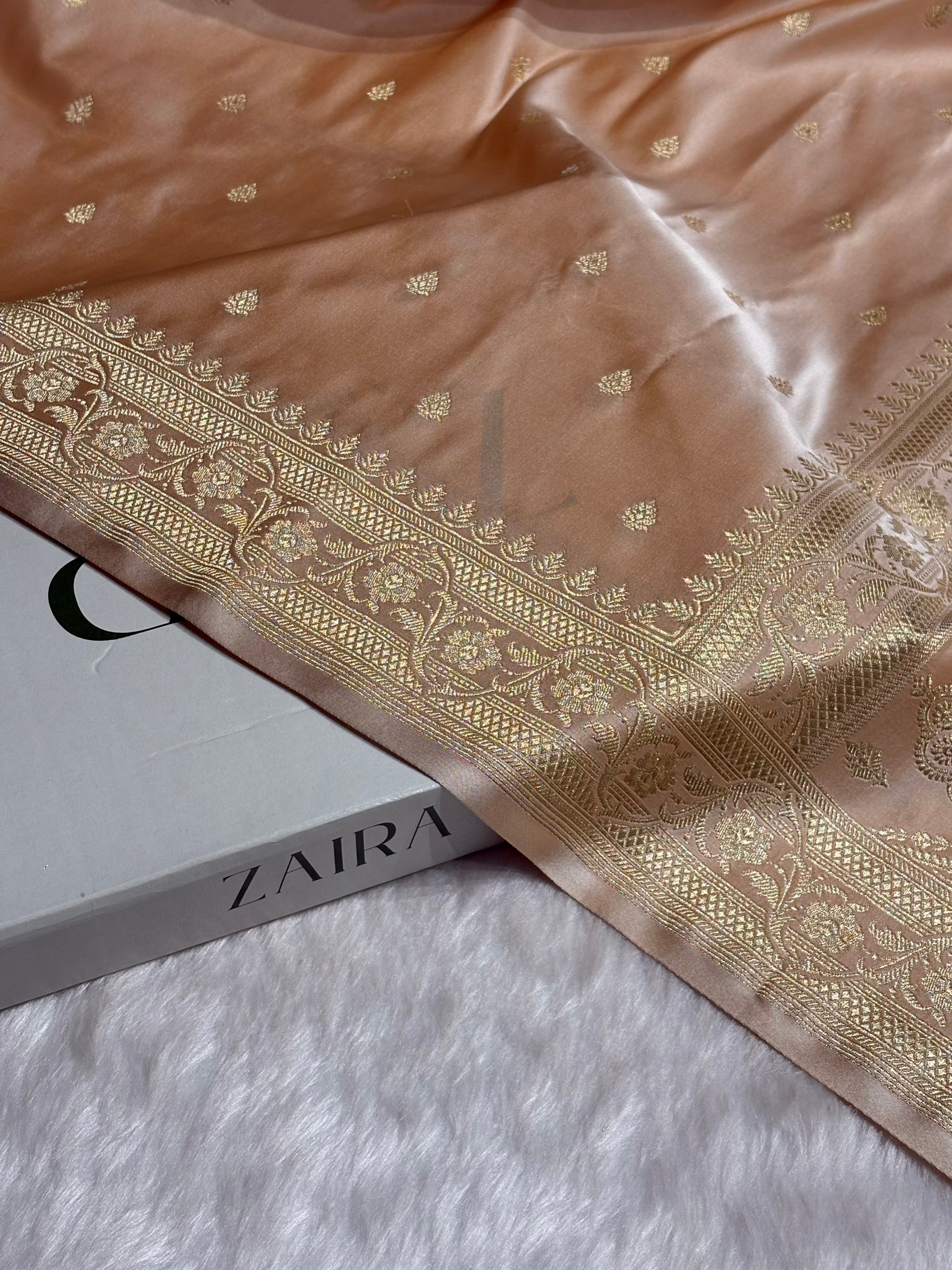 Beige Shades Satin Katan Silk Saree SK64