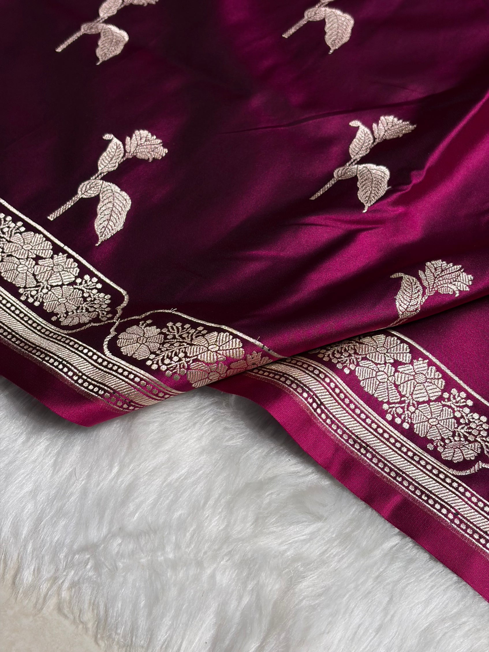 Wine Boota With Floral Border Mashru Silk Saree MSM-93