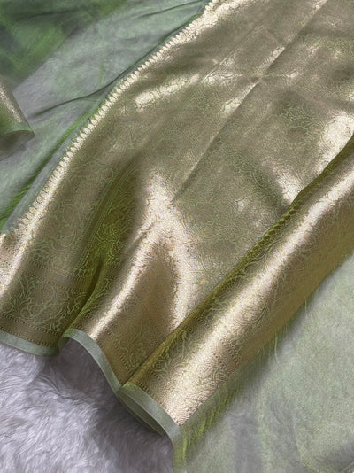 Banarasi Light Green Shades Pure Tissue Silk Saree PT-60