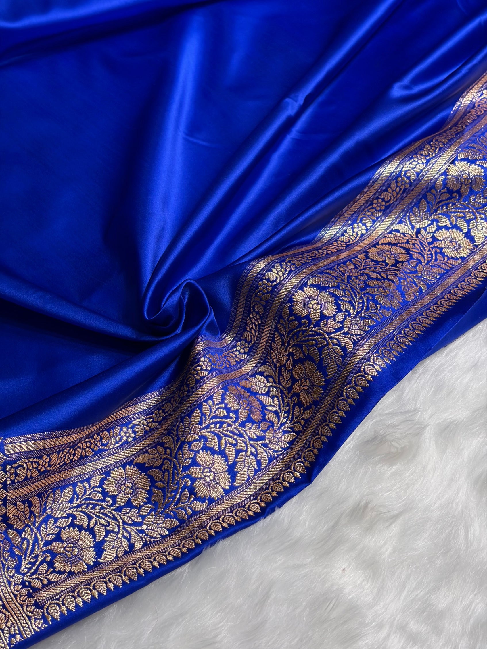 Royal Blue Booti Pattern Satin Katan Silk Saree SK65
