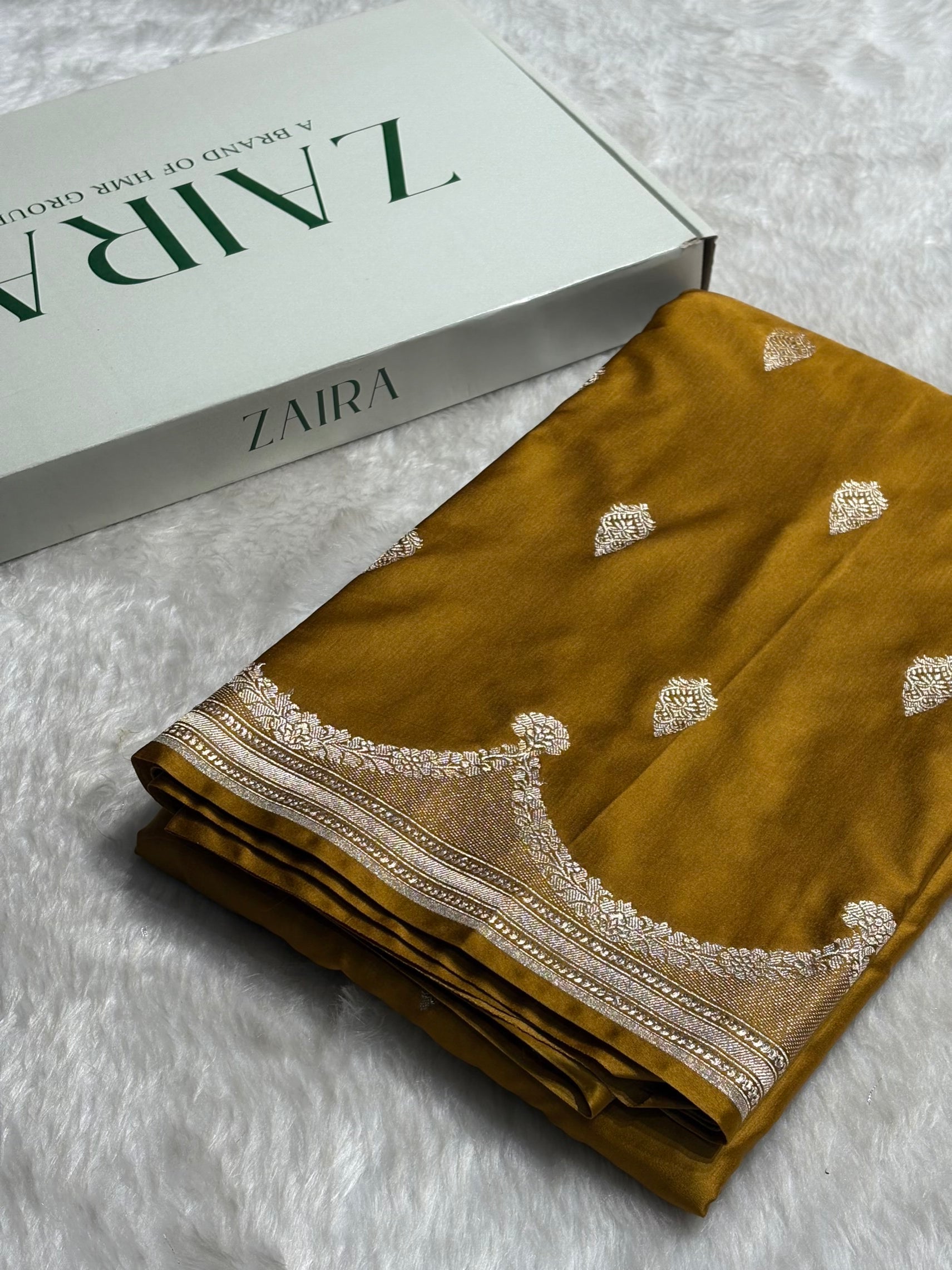 Mustard Scallop Mashru Silk Saree