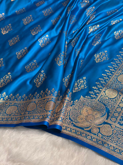 Firozi Floral Boota Satin Katan Silk saree SK35