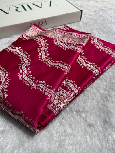 Banarasi Minakari Cross Pattern in Rani Pink Shades Mashru Silk Saree MCS93