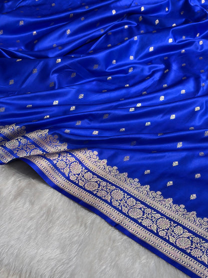 Royal Blue Booti Pattern Satin Katan Silk Saree SK51