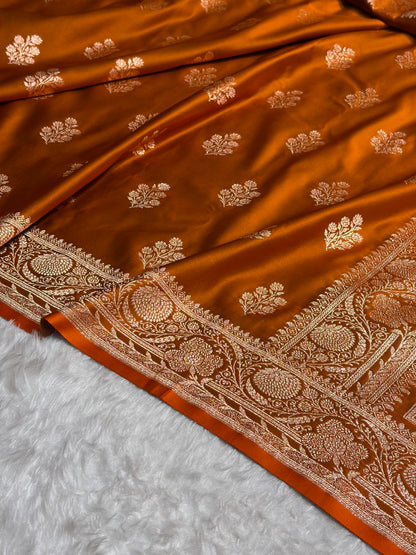 Banarasi Satin Katan Saree in Rust Orange Shades SK84