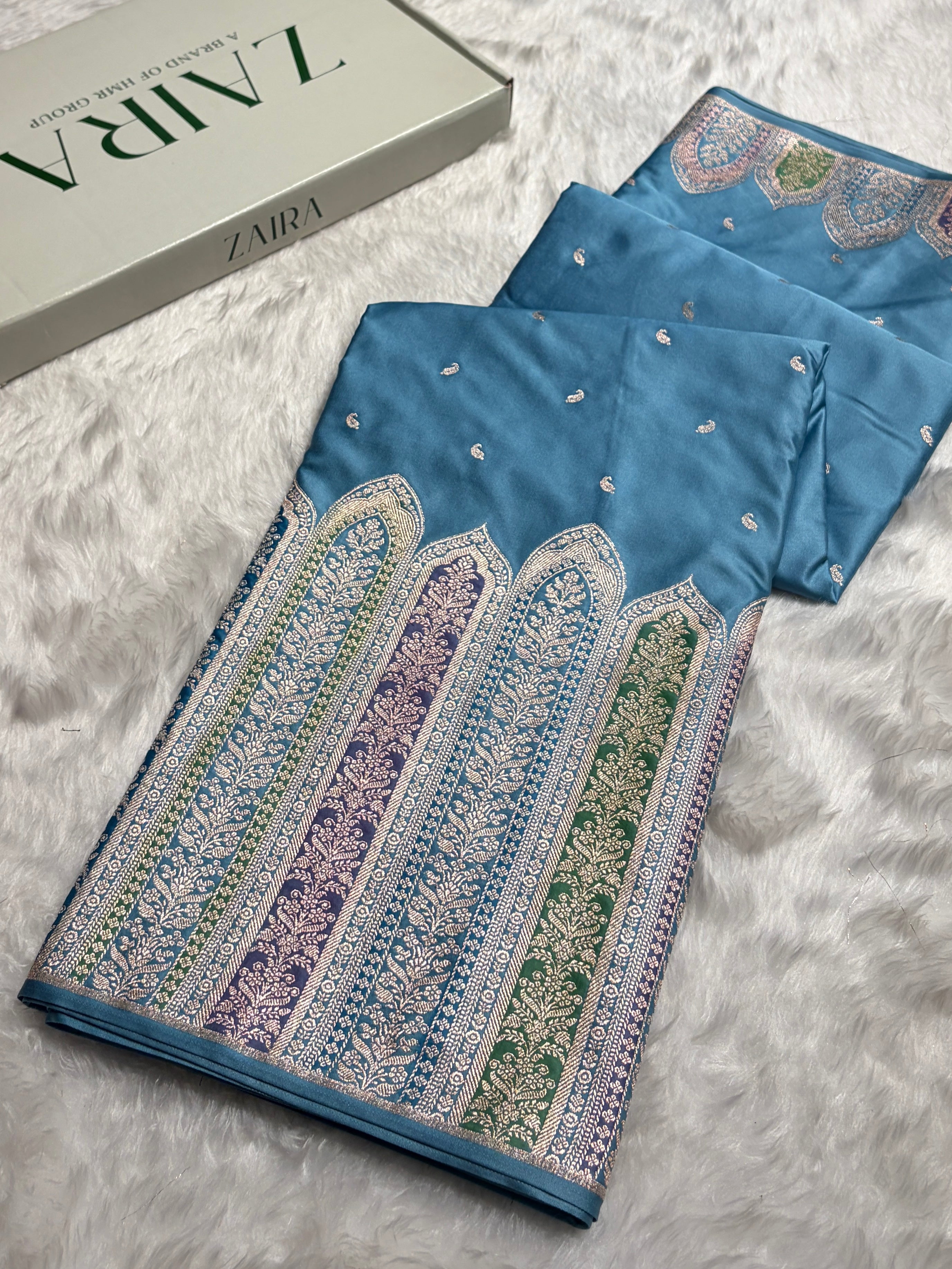 Skirt Border Sky Blue Minakari Mashru Silk Saree MS13