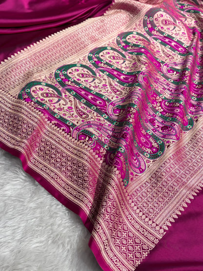 Banarasi Plain Wine Shades With Minakari Pallu Mashru Silk Saree MS82