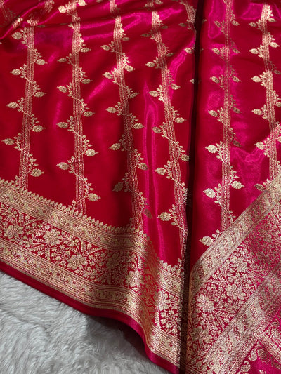 Cross Rani Shades Cross Pattern Banarasi Satin Silk Saree SS50