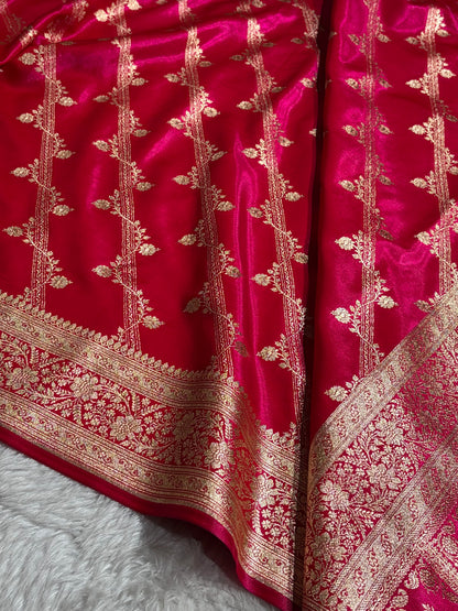 Cross Rani Shades Cross Pattern Banarasi Satin Silk Saree SS50