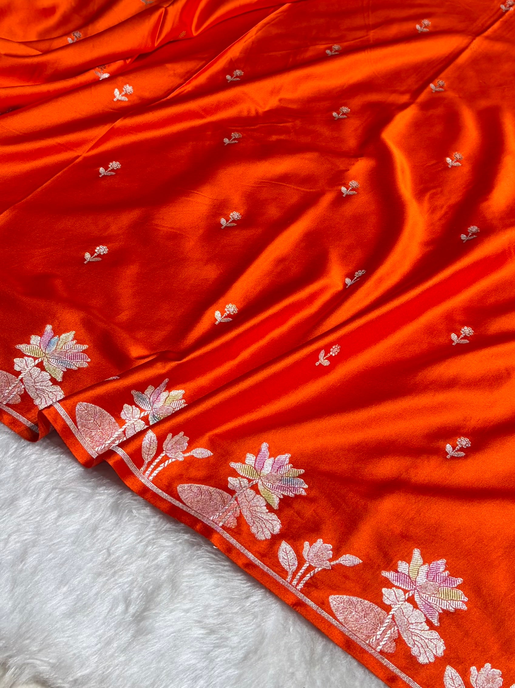 Orange Floral Border With Banarasi Minakari Booti Mashru Silk Saree MS54