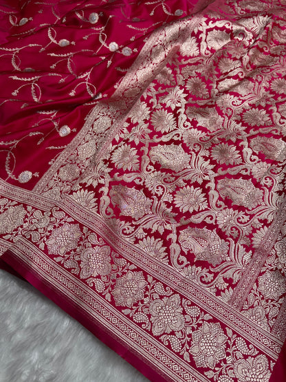 Cross Rani Shades Banarasi Jaal Pattern Floral Minakari Mashru Silk Saree MSM-103