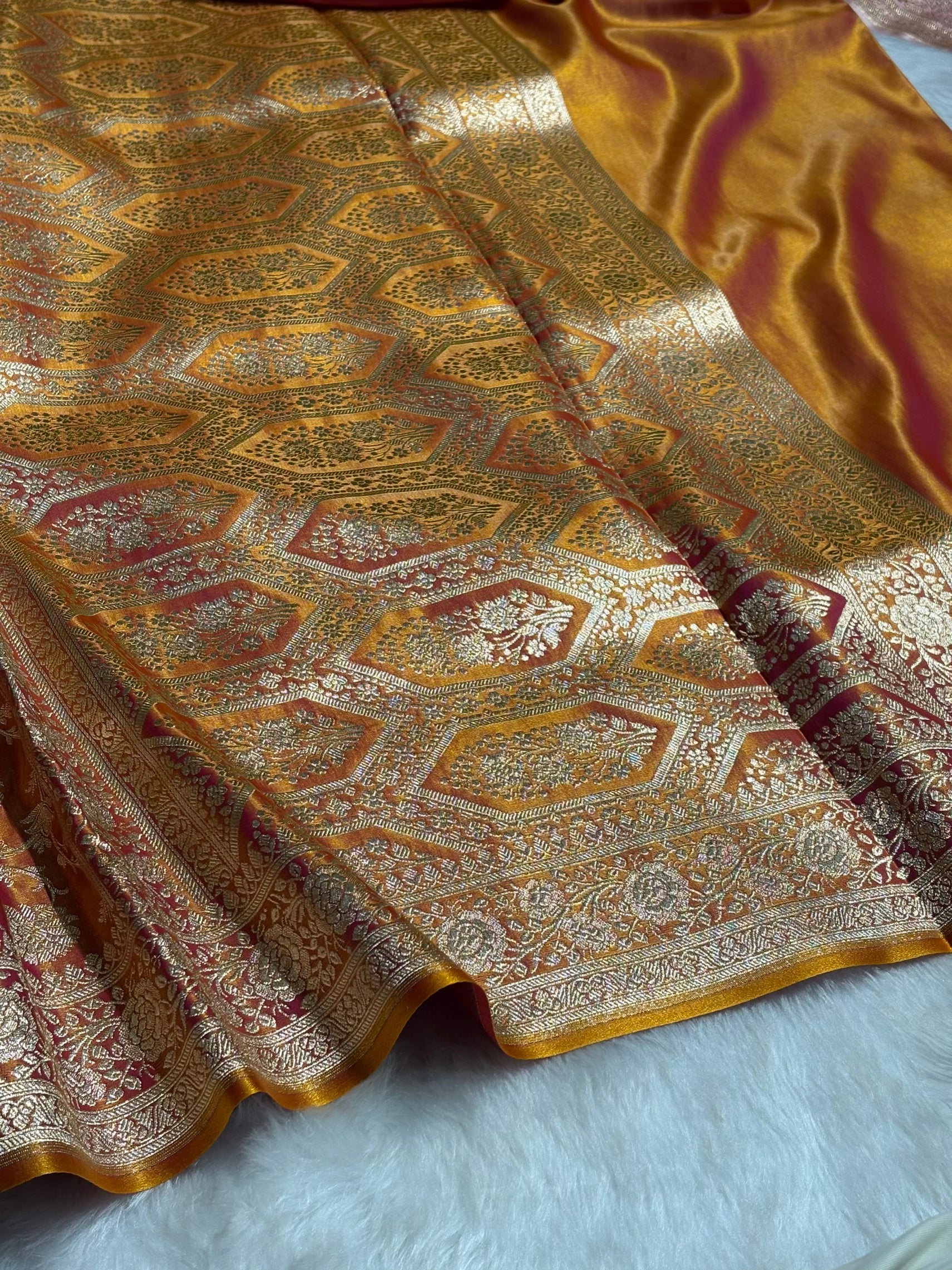 Light Weight Fire Gold shades Satin Silk Saree SS15