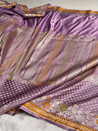 Lavender Shades Floral Minakari Skirt Border Mashru Silk Saree MSM-83
