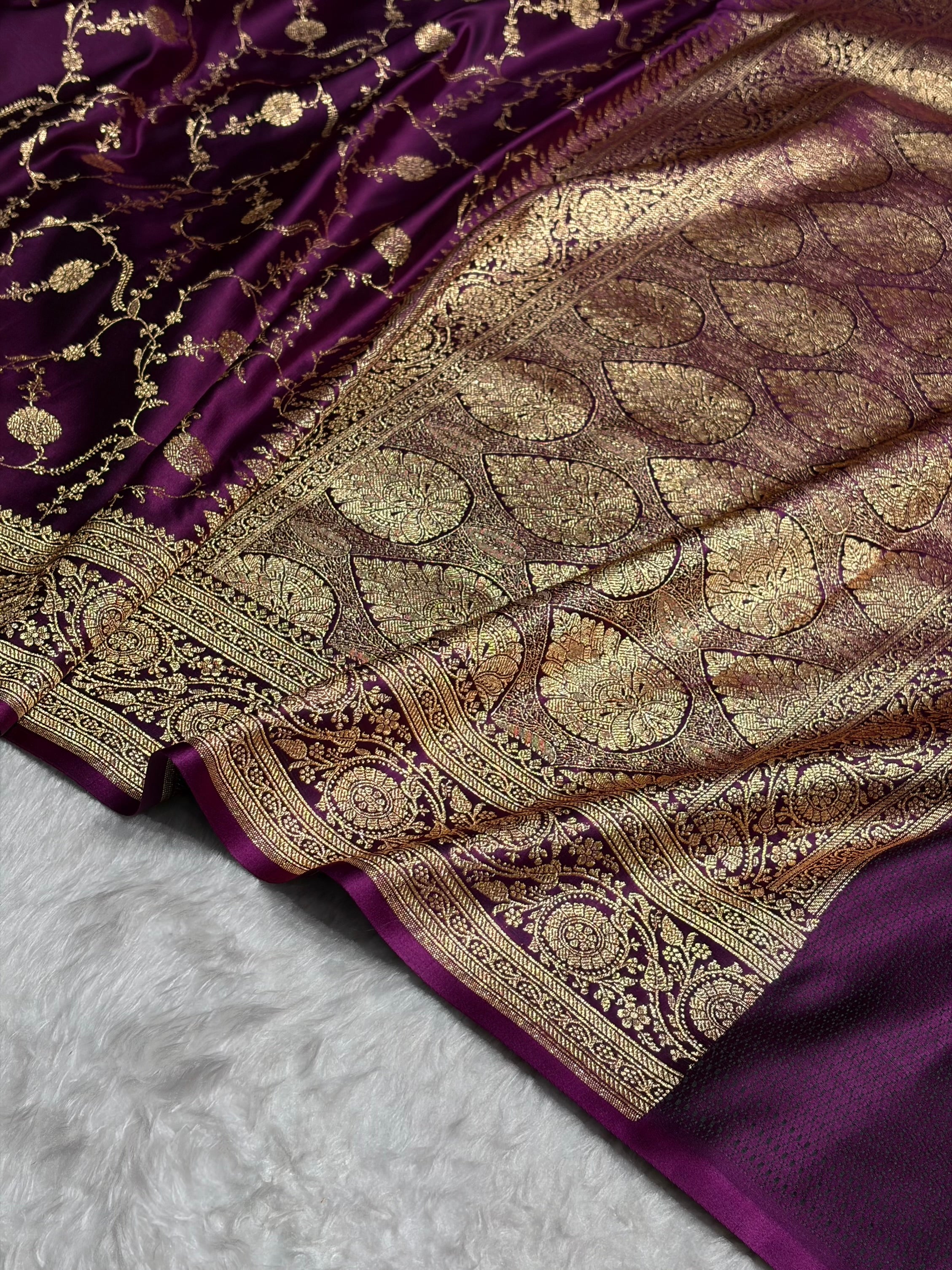 Banarasi Satin Katan Saree in Jaal Pattern Wine Shades SK86