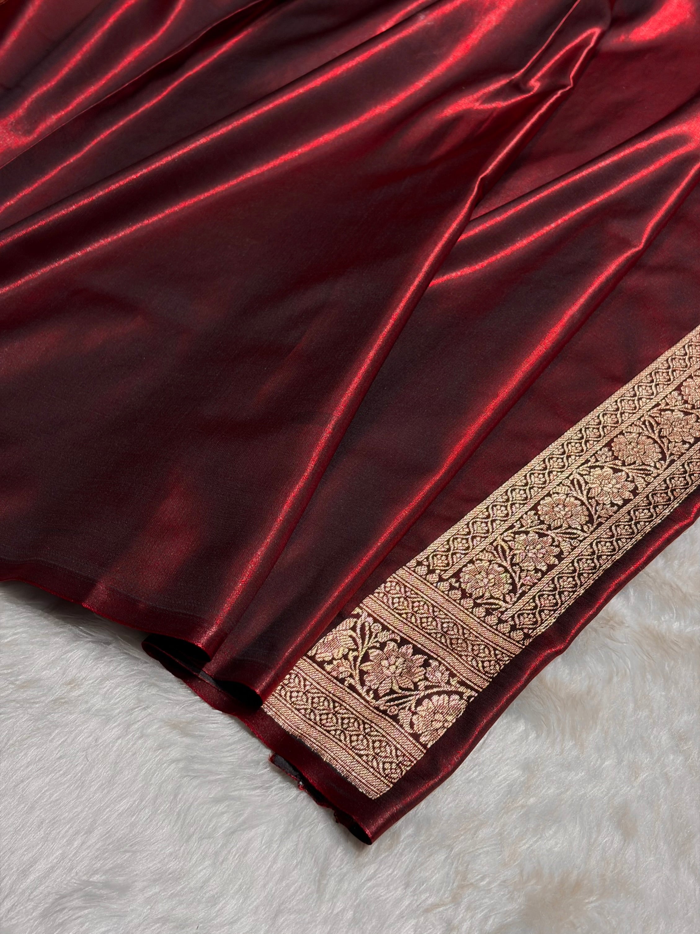 Maroon Shades Banarasi Satin Silk Saree SS34