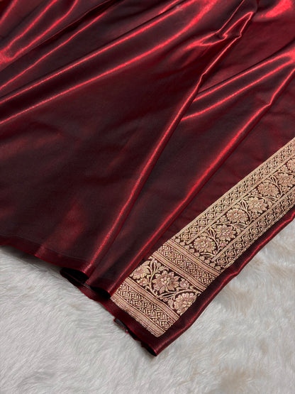 Maroon Shades Banarasi Satin Silk Saree SS34
