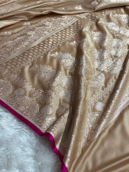 Light Beige Shades Banarasi Boota Pattern Floral Mashru Silk Saree MSM-115