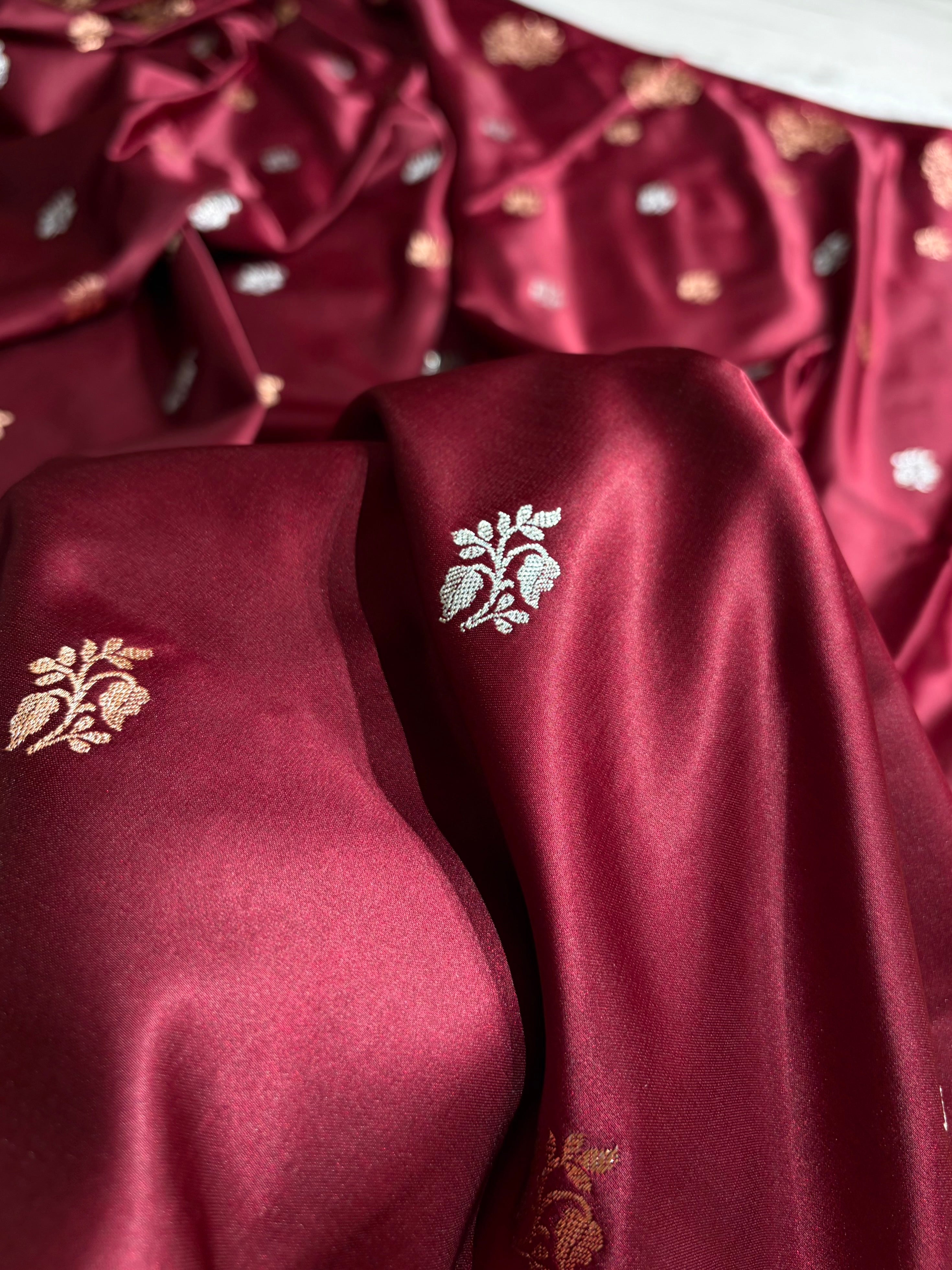 Chocolate Shades Banarasi With Floral Border Mashru Silk Saree MSM-126