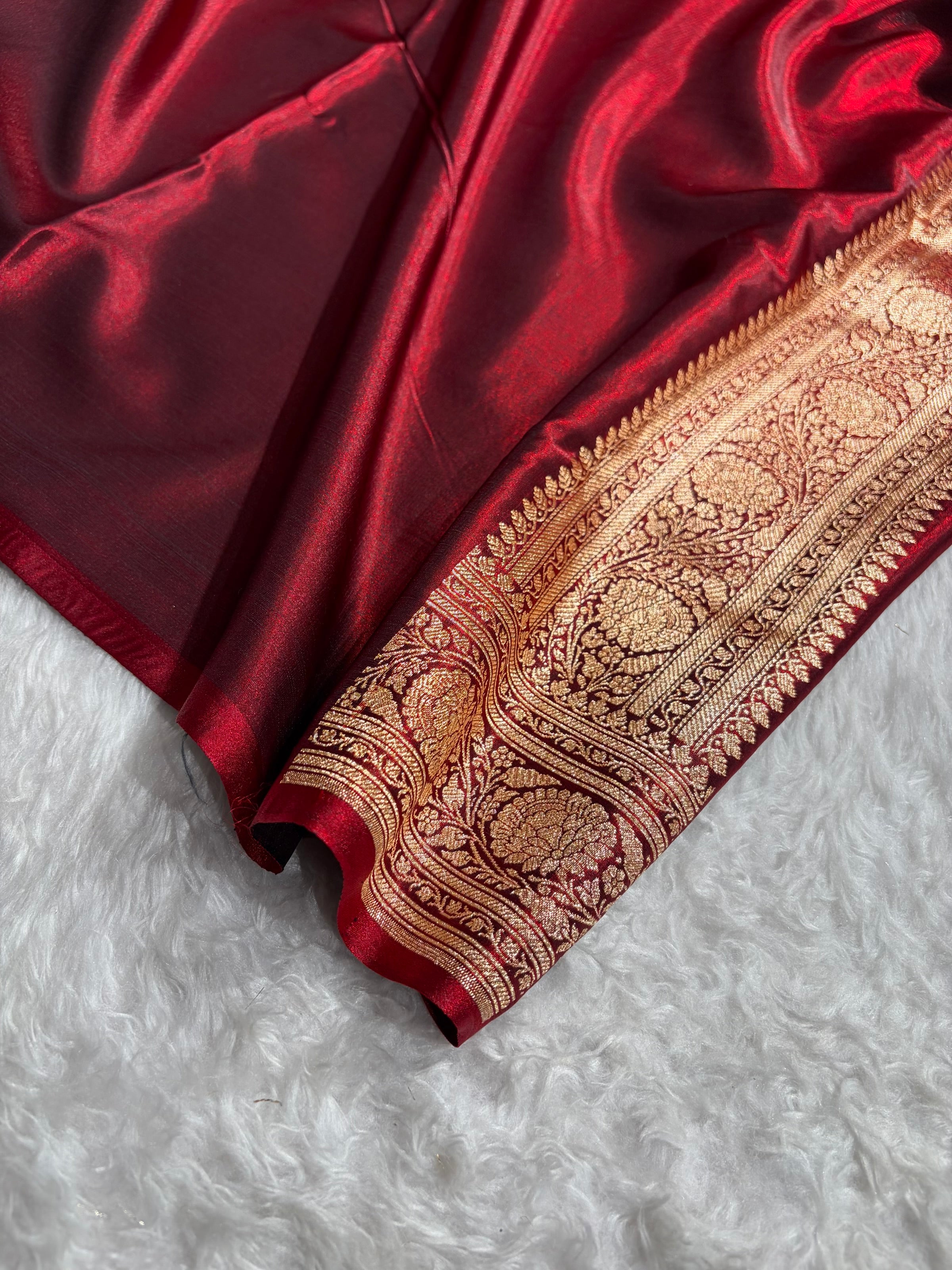 Maroon Shades Brocket Satin Silk Saree Banarasi Saree Shades SS30