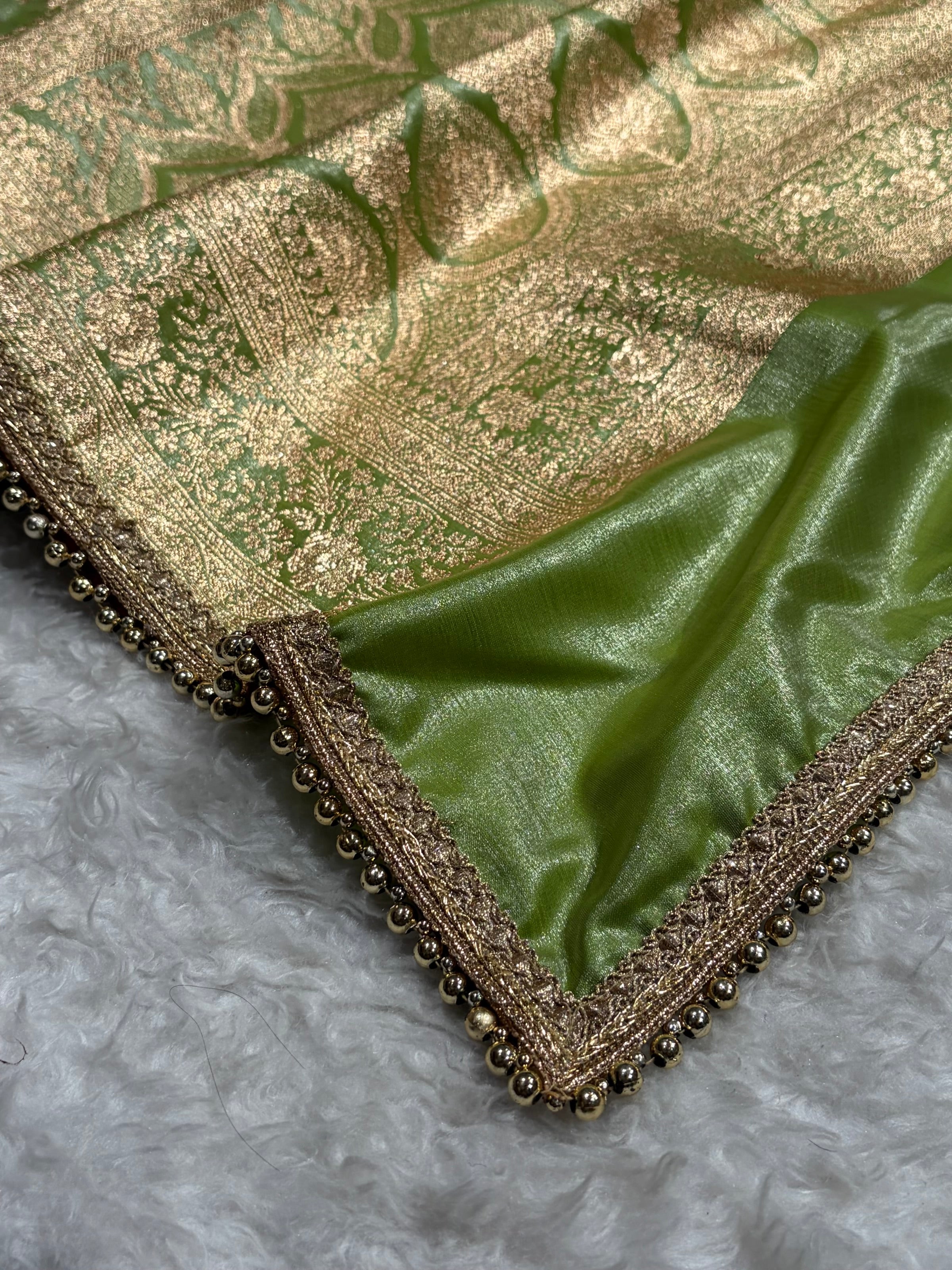 Satin Silk Jaal in Pista Shades With Gota Patti SSGP14