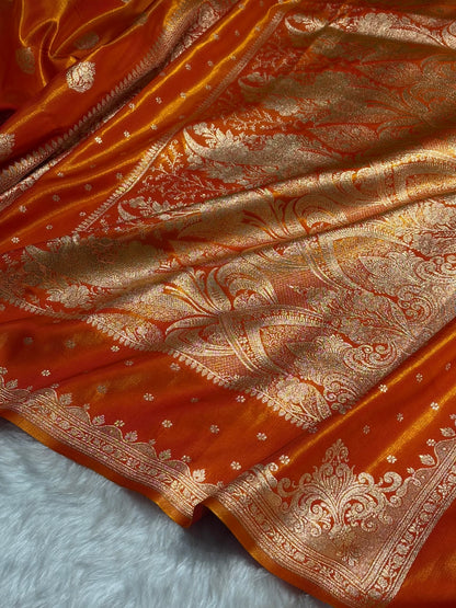 Satin Silk Saree Booti Motif in Orange Shades SS20