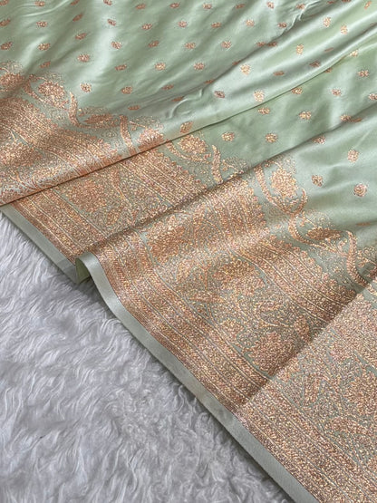 Banarasi Katan Silk Saree In Light Pista Shades SK08