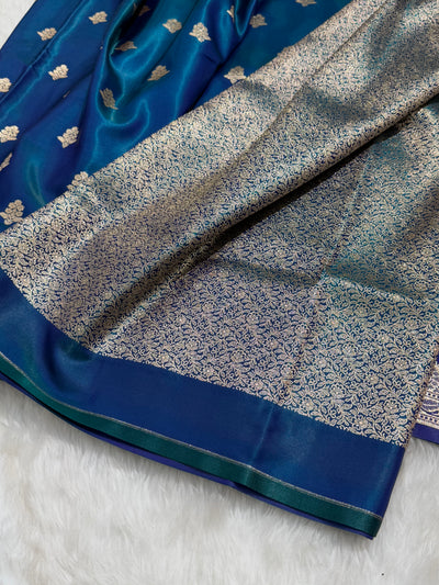 Light Wight Satin Silk Boota in Peacock Shades with brocade Blouse SS07