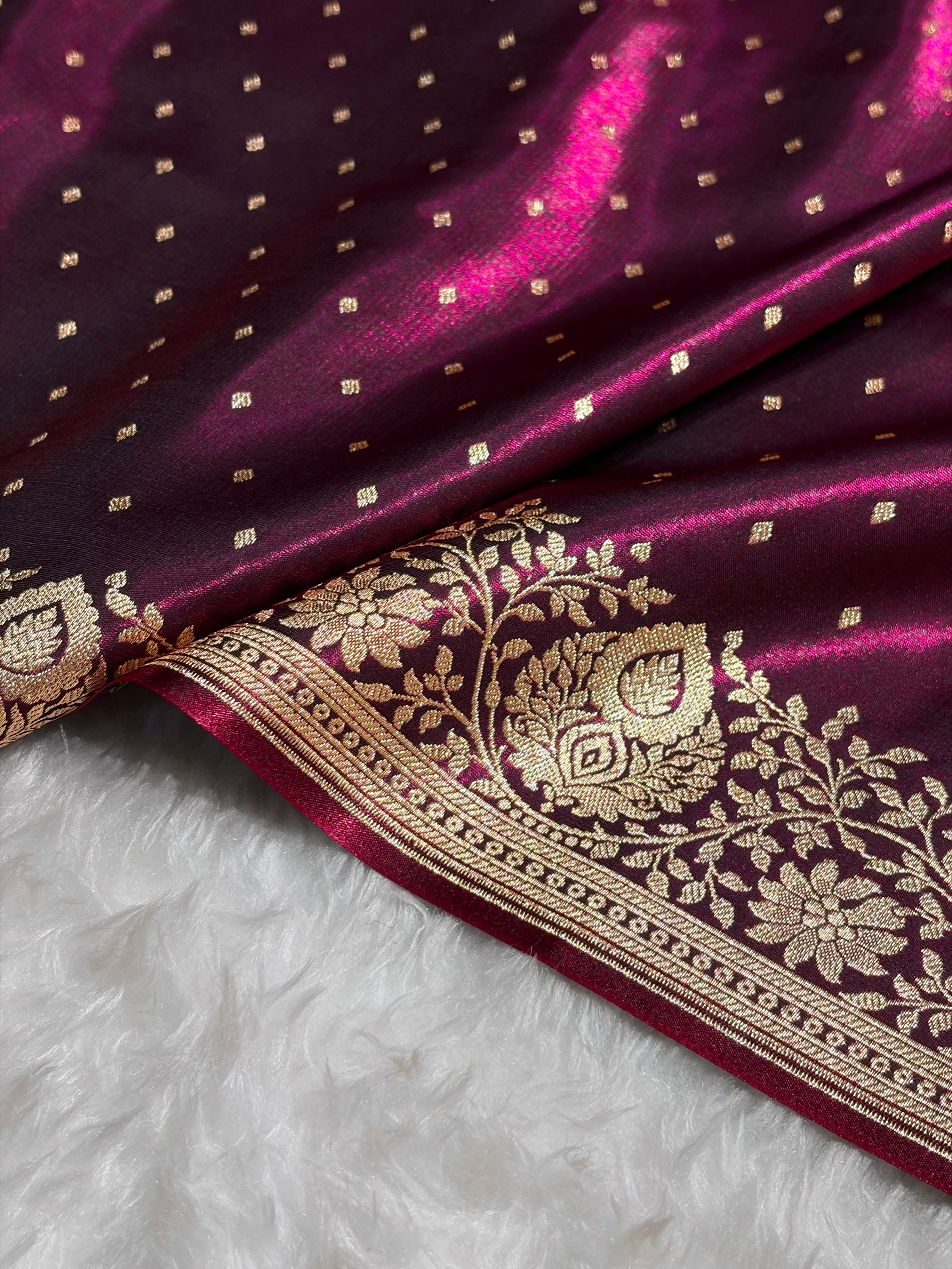 Ultra Light Weight Satin Silk Boota in Wine Shades SS31