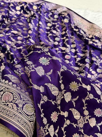 Dark Purple Shades In Minakari Jaal Mashru Silk Saree MCS42