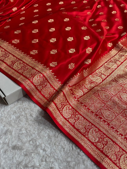 Banarasi Satin Katan Saree Booti Pattern in Red Shades SK137