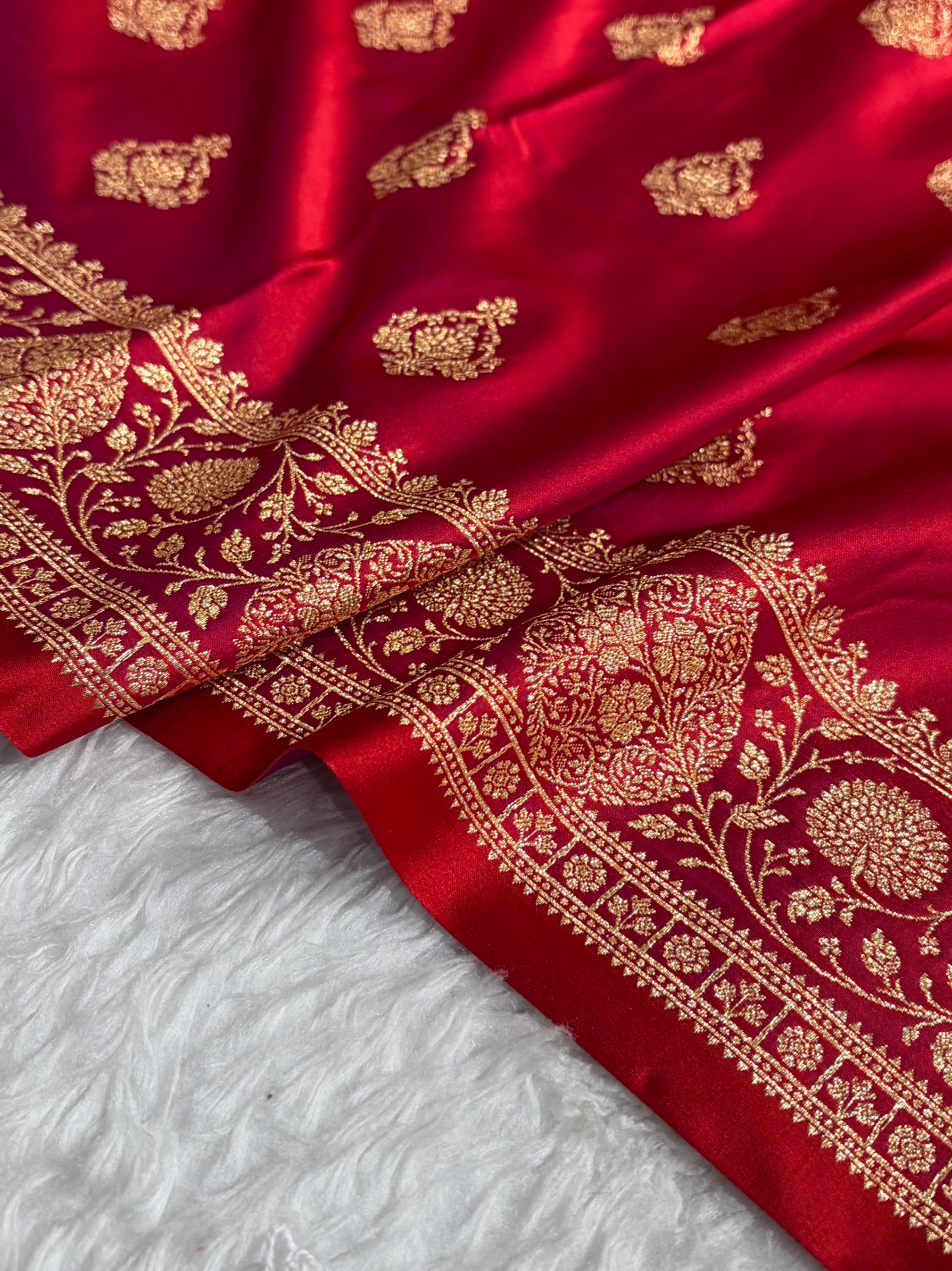 Banarasi Satin Katan Saree With Boota in Purplish Red Shades SK98