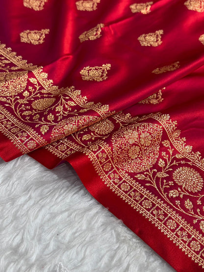 Banarasi Satin Katan Saree With Boota in Purplish Red Shades SK98