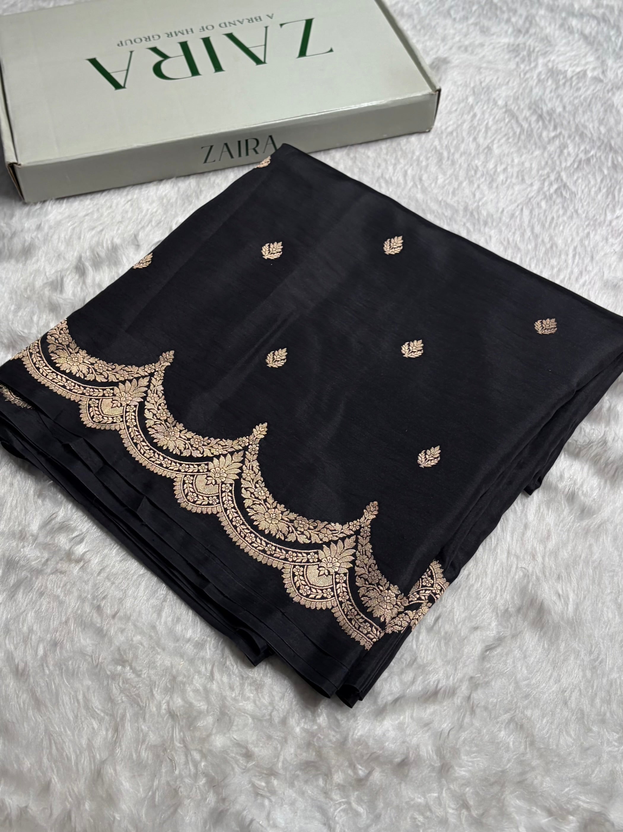 Black Shades Boota Handwoven Pure Katan Raw Mango Silk RM-19