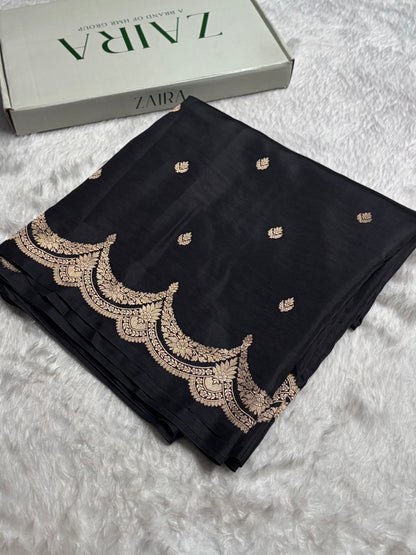 Black Shades Boota Handwoven Pure Katan Raw Mango Silk RM-19