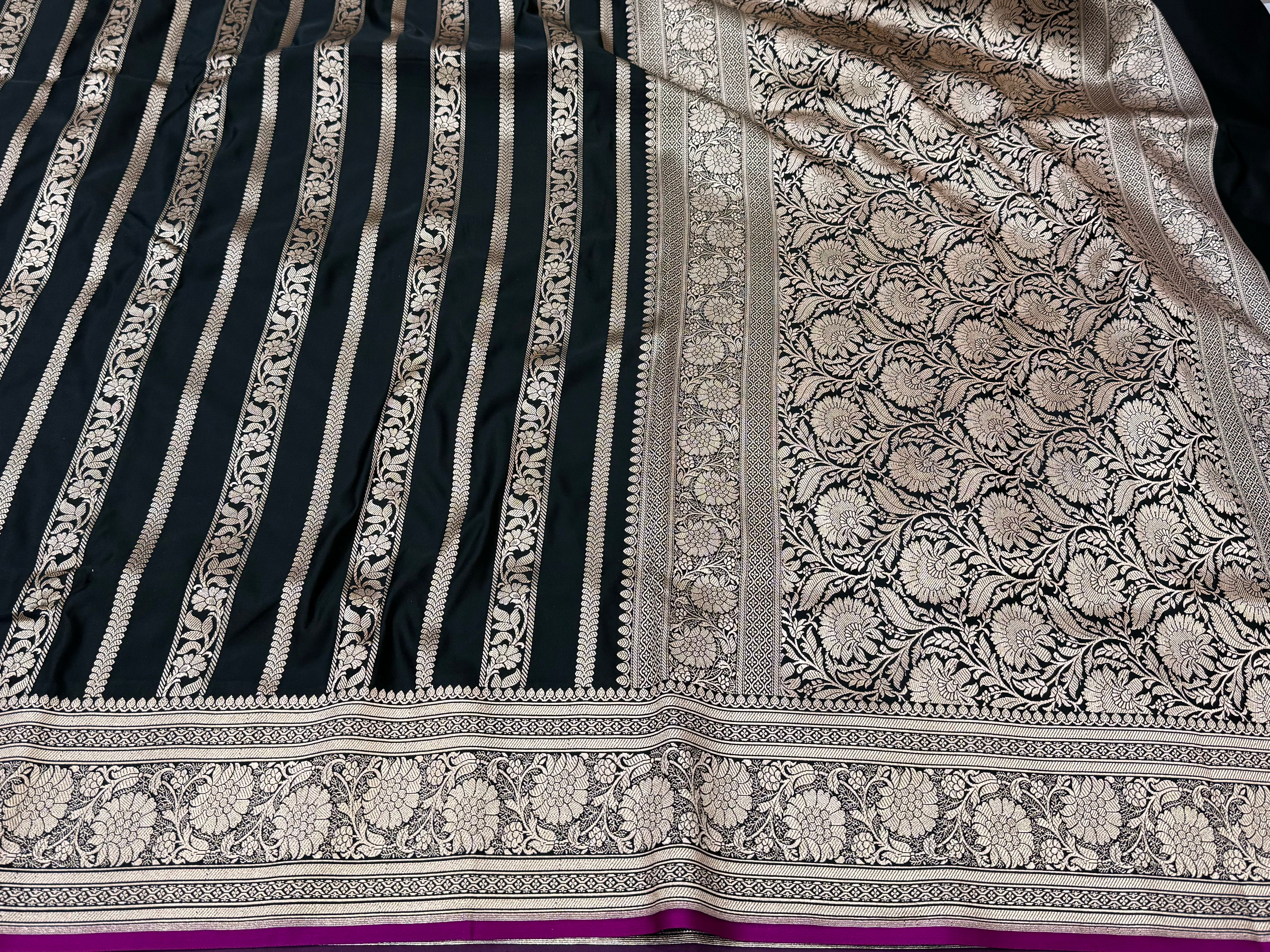 Black Strip Pattern Mashru Silk Saree