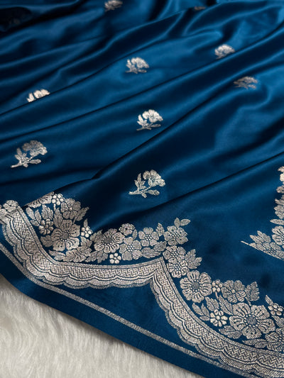 German Blue Shades Scallop Booti Mashru Silk Saree MCS27