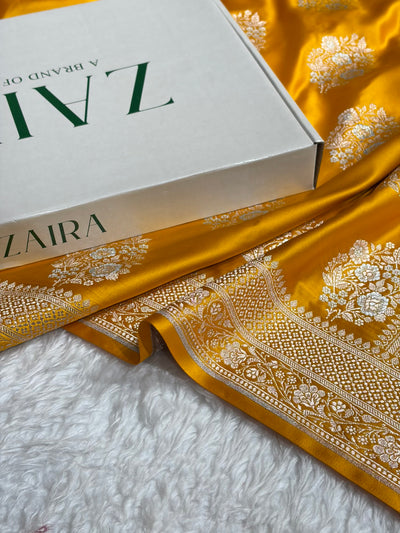 Premium Banarasi Satin Katan Saree With Minakari Boota in Mustard Shades SK93