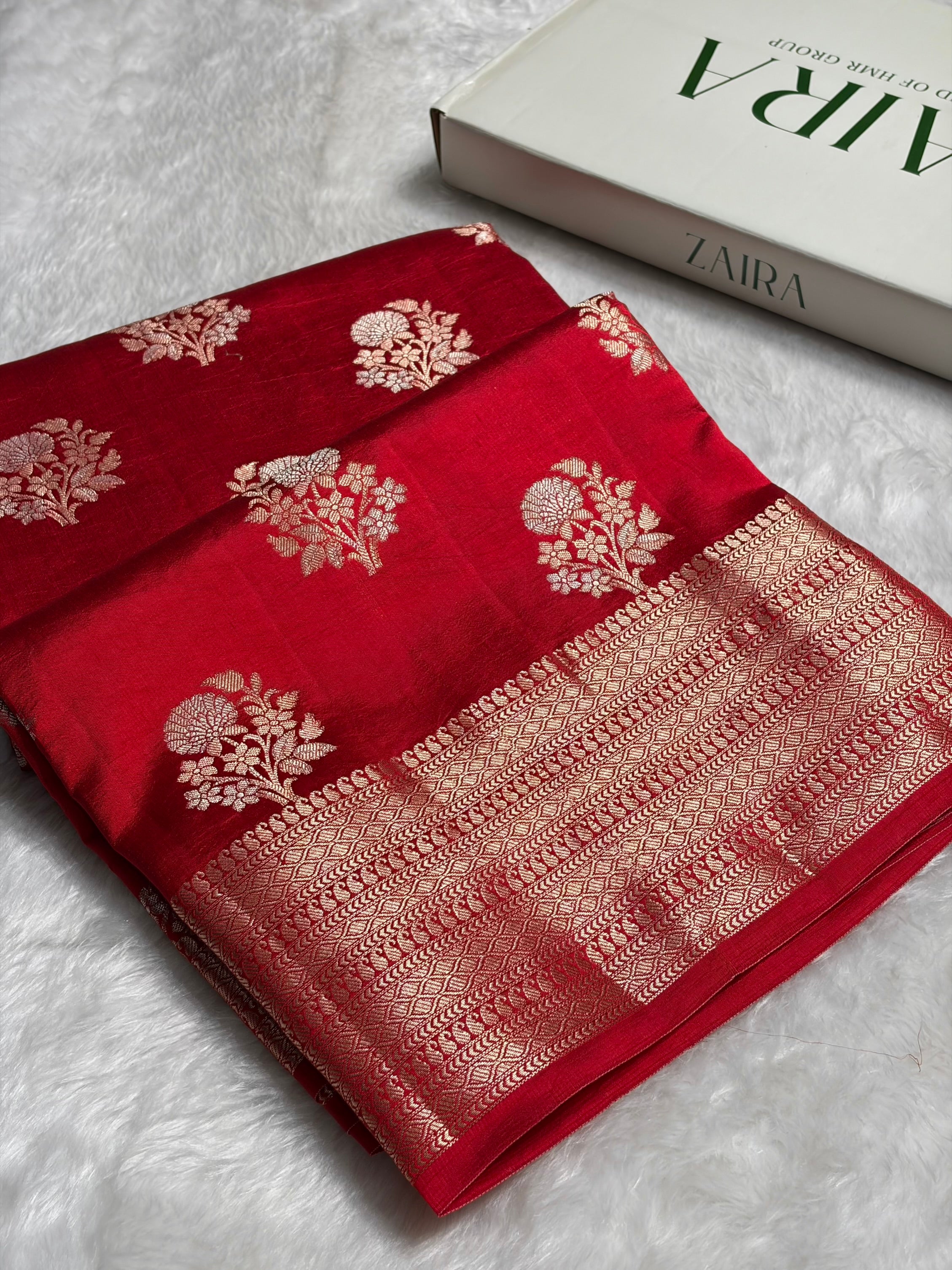 Red Flower Booti Pure Caramel Silk Saree CS-12