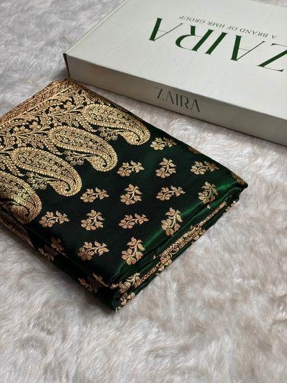 Bottle Green Shades Banarasi Satin Silk Saree SS34