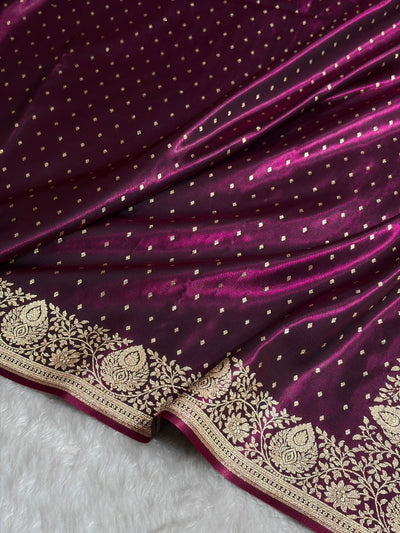 Satin Silk Saree Floral Boota in Wine Shades SS28